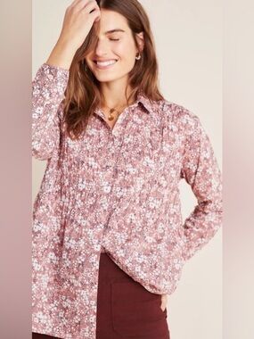 Anthropologie Button Down Top - Pilcro The Sasha Smocked Floral Button Down Top